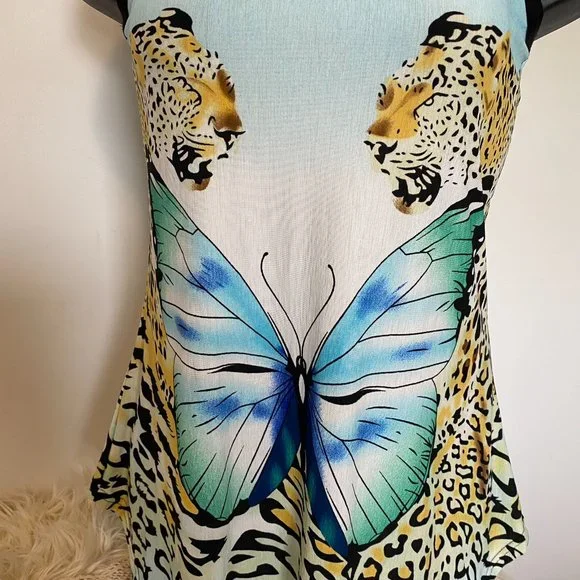 Jade Butterfly & Tiger Print Cover Up Dress - Picture 4 of 7
